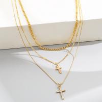 Multi Layer Necklace Zinc Alloy Cross three layers & fashion jewelry & for woman & with rhinestone gold nickel lead & cadmium free Sold By PC