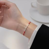 Bracelets en argent sterling, argent sterling 925, avec corde de cire, fait à la main, Réglable & DIY & pour femme, rouge, Vendu par PC
