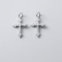 Cubic Zirconia Micro Pave 925 Sterling Silver Pendant Cross plated DIY & micro pave cubic zirconia silver color Sold By PC