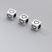 925 Sterling Silver Beads,  Square, plated, DIY, silver color, Hole:Approx 3.2mm, Sold By PC