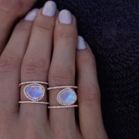 Tibetan Style Finger Ring, with Sea Opal, plated, different size for choice & micro pave rhinestone & for woman, rose gold color, Sold By PC