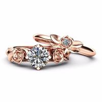 Zinc Alloy Finger Ring Rose plated & micro pave cubic zirconia & micro pave rhinestone & for woman Sold By PC