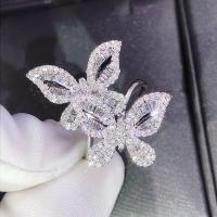 Zinc Alloy Finger Ring Butterfly plated & micro pave rhinestone & for woman silver color Sold By PC