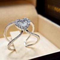 Zink Alloy Finger Ring, Hjärta, plated, Justerbar & micro bana cubic zirconia & för kvinna, silver, Säljs av PC