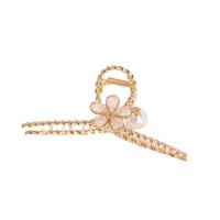 Zinc Alloy Hair Claw Clip with Crystal & Plastic Pearl Flower KC gold color plated fashion jewelry & for woman Sold By PC