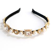 Tibetan Style Hair Band, with Glass Rhinestone & Plastic Pearl, gold color plated, Baroque style & for woman, more colors for choice, 130mm,10mm, Sold By PC