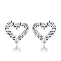 Brass Stud Earring Heart platinum plated for woman & with rhinestone & hollow Sold By Pair