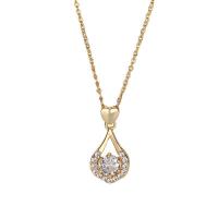 Brass Necklace, with 2inch extender chain, Teardrop, plated, micro pave cubic zirconia & for woman & hollow, more colors for choice, 9x18mm, Length:Approx 15.7 Inch, Sold By PC
