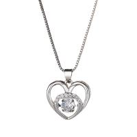 Brass Necklace with 2inch extender chain Heart plated box chain & micro pave cubic zirconia & for woman & hollow Length Approx 15.7 Inch Sold By PC