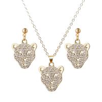 Zinc Alloy Jewelry Set Leopard plated cross chain & for woman & with rhinestone Sold By PC