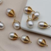 Freshwater Pearl Pendants, with Brass, Teardrop, high quality plated, DIY, white, 9-10mm,15mm, Sold By PC