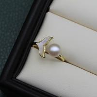Freshwater Pearl Finger Ring, with Brass, gold color plated, fashion jewelry & for woman, 7-8mm, Sold By PC