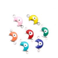 Evil Eye Connector, 304 Stainless Steel, Moon, DIY & enamel & 1/1 loop, more colors for choice, 7x14mm, Approx 100PCs/Bag, Sold By Bag