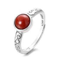 Sterling Silver Nakit Finger Ring, 925 Sterling Silver, s Yunnan Red Agate, modni nakit & za žene, nikal, olovo i kadmij besplatno, 8.1mm, Prodano By PC