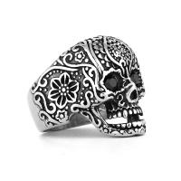Titanium Steel Finger Ring Skull polished vintage & for man & with rhinestone Sold By PC