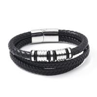 PU Leather Cord Bracelets with 304 Stainless Steel Vacuum Ion Plating vintage & for man Length 21 cm Sold By PC