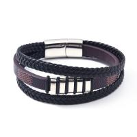 PU Leather Cord Bracelets, with 304 Stainless Steel, Vacuum Ion Plating, vintage & for man, more colors for choice, Sold By PC