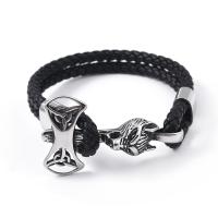 PU Leather Cord Bracelets, with 304 Stainless Steel, Wolf, polished, vintage & for man, black, Length:21 cm, Sold By PC