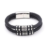 PU Leather Cord Bracelets, with 304 Stainless Steel, polished, vintage & for man, black, Length:21 cm, Sold By PC