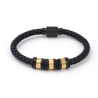 PU Leather Cord Bracelets, with 304 Stainless Steel, Vacuum Ion Plating, vintage & different length for choice & for man, more colors for choice, Sold By PC