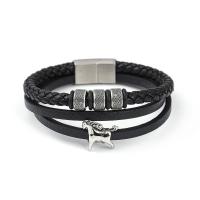 Bracelets cordon PU, cuir PU, avec Acier inoxydable 304, cheval, Vintage & pour homme, noire, Longueur 21 cm, Vendu par PC