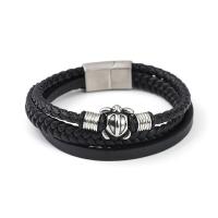 Bracelets cordon PU, cuir PU, avec Acier inoxydable 304, tortue, Vintage & longueur différente pour le choix & pour homme, noire, Vendu par PC