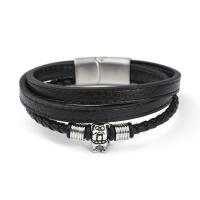 PU Leather Cord Bracelets, with 304 Stainless Steel, Dog, vintage & different length for choice & for man, black, Sold By PC