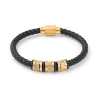 PU Leather Cord Bracelets with 304 Stainless Steel Vacuum Ion Plating vintage & for man Sold By PC