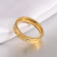 Titanium Steel Finger Ring gold color plated fashion jewelry & for woman & with rhinestone Sold By PC