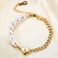 Bracelet d'acier titane, avec perle de plastique, avec 5CM chaînes de rallonge, coeur, Placage de couleur d'or, bijoux de mode & modèles différents pour le choix & pour femme, 11x13mm, Longueur:Environ 16 cm, Vendu par PC