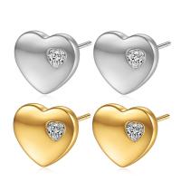 Titanium Steel  Earring Heart plated fashion jewelry & micro pave cubic zirconia & for woman Sold By Pair