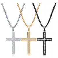 Titan stål halsband, Cross, plated, mode smycken & Unisex & med strass, fler färger för val, 26x41mm, Längd Ca 60 cm, Säljs av Par