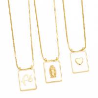 Brass Necklace, with 5cm extender chain, Rectangle, plated, different designs for choice & enamel, more colors for choice, nickel, lead & cadmium free, 18x12mm, Length:45 cm, Sold By PC