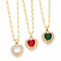 Cubic Zircon Micro Pave Brass Necklace, with 5cm extender chain, Heart, plated, micro pave cubic zirconia, more colors for choice, nickel, lead & cadmium free, 21x15mm, Length:45 cm, Sold By PC