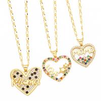 Cubic Zircon Micro Pave Brass Necklace with 5cm extender chain Heart plated fashion jewelry & micro pave cubic zirconia nickel lead & cadmium free Length 45 cm Sold By PC
