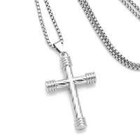 Tibetan Style Jewelry Necklace, with 304 Stainless Steel Chain, Cross, plated, fashion jewelry, silver color, nickel, lead & cadmium free, 50x30mm, Length:70 cm, Sold By PC