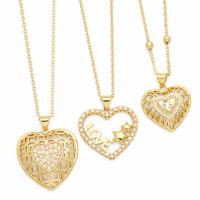 Cubic Zircon Micro Pave Brass Necklace, with 5cm extender chain, Heart, plated, fashion jewelry & different designs for choice & micro pave cubic zirconia, more colors for choice, nickel, lead & cadmium free, Length:45 cm, Sold By PC