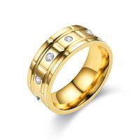 Rhinestone-Edelstahl -Finger-Ring, 201 Edelstahl, plattiert, Modeschmuck & unisex & mit Strass, keine, frei von Nickel, Blei & Kadmium, 8MM, verkauft von PC