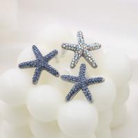 Brass Stud Earring Starfish fashion jewelry & for woman & with rhinestone nickel lead & cadmium free Sold By Pair