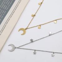 Edelstahl Schmuck Halskette, 304 Edelstahl, mit Verlängerungskettchen von 5CM, Mond und Sterne, plattiert, Modeschmuck & für Frau, keine, frei von Nickel, Blei & Kadmium, Länge:ca. 40 cm, verkauft von PC