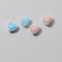 925 Sterling Silver Beads, Heart, epoxy gel, DIY, more colors for choice, 8.20x7.70x4.20mm, Hole:Approx 1.6mm, Sold By PC