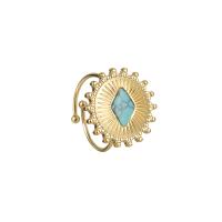 304 Stainless Steel Cuff Finger Ring, with turquoise, 14K gold plated, adjustable & different styles for choice & for woman, Sold By PC
