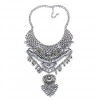 Zinc Alloy Fringe Necklace with 2.76inch extender chain Geometrical Pattern antique silver color plated vintage & with rivet stud & for woman & with rhinestone Length Approx 17.7 Inch Sold By PC