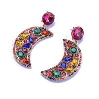 Tibetan Style Drop Earring, Moon, plated, fashion jewelry & for woman & with rhinestone, more colors for choice, 40x78mm, Sold By Pair