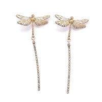 Tibetan Style Drop Earring, Dragonfly, plated, for woman & with rhinestone & hollow, more colors for choice, 45x90mm, Sold By Pair
