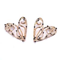Tibetan Style Stud Earring, Heart, plated, for woman & with rhinestone & hollow, more colors for choice, 58x62mm, Sold By Pair