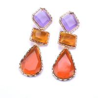 Zinc Alloy Drop Earring with Resin Geometrical Pattern gold color plated fashion jewelry & for woman Sold By Pair