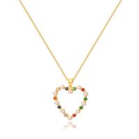 Cubic Zircon Micro Pave Brass Necklace with Plastic Pearl with 5cm extender chain Heart 18K gold plated fashion jewelry & micro pave cubic zirconia & for woman golden nickel lead & cadmium free Length Approx 38 cm Sold By PC