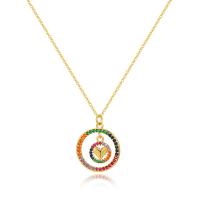 Cubic Zircon Micro Pave Brass Necklace with 7cm extender chain 18K gold plated fashion jewelry & micro pave cubic zirconia & for woman & hollow golden nickel lead & cadmium free Length Approx 38 cm Sold By PC