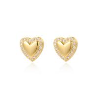 Cubic Zirconia Micro Pave Brass Earring, Heart, 18K gold plated, fashion jewelry & micro pave cubic zirconia & for woman, more colors for choice, nickel, lead & cadmium free, 12x12mm, Sold By Pair
